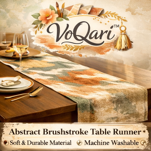 VoQari™ Abstract Brushstroke Table Runner – Modern Painted Art Linen Table Cover for Dining Decor