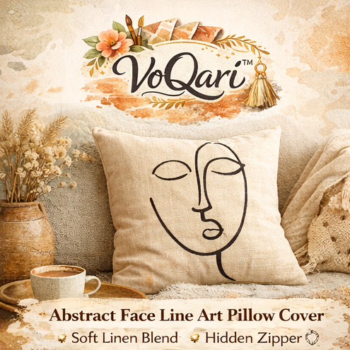 VoQari™ Abstract Face Line Art Pillow Cover – Minimalist Boho Decorative Cushion Case for Sofa Couch