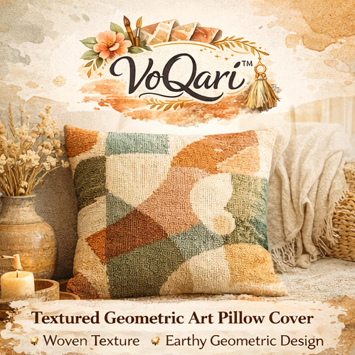 VoQari™ Textured Geometric Art Pillow Cover – Woven Color Block Cushion Case for Modern Living Room Decor