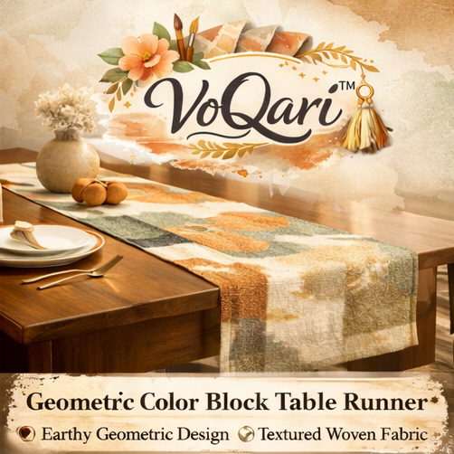 VoQari™ Geometric Color Block Table Runner – Woven Modern Art Dining Table Linen Runner