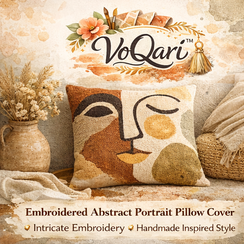 VoQari™ Embroidered Abstract Portrait Pillow Cover – Handmade Style Decorative Cushion Case for Cozy Home