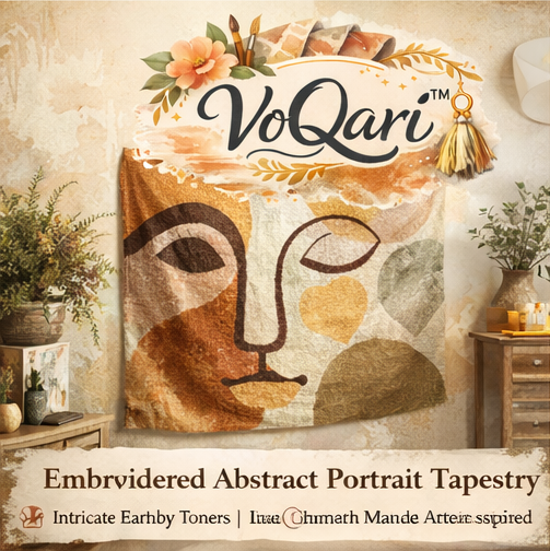 VoQari™ Embroidered Abstract Portrait Tapestry – Handmade Style Textile Wall Decor for Cozy Interiors